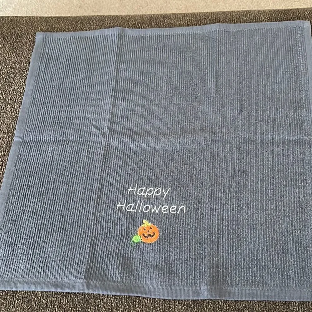 Happy Halloween Custom Embroidered Gray Cotton Barmop Towel